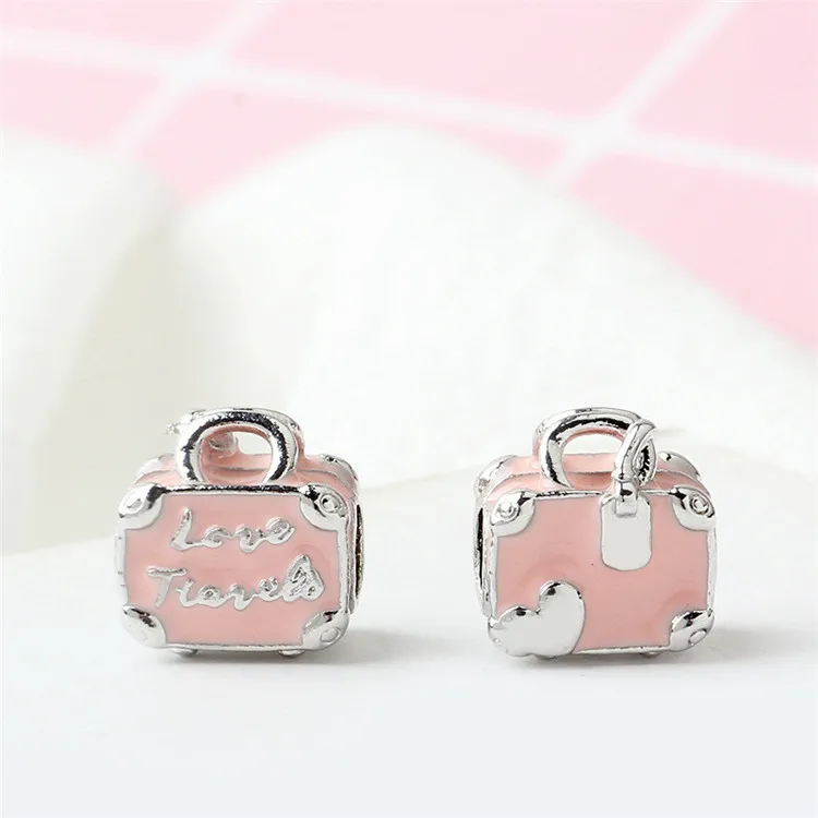 Fit Pandora браслет серебро 925 эмаль багаж мотоцикл бусины в форме сердца кошка безопасная цепь S925 Циркон Клевер украшения в виде звездочек