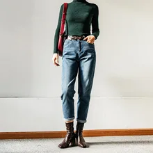 Черные джинсы для мамы, бойфренд, Джинсовый джемпер в уличном стиле, одноцветные потертые джинсы, женские зимние штаны с высокой талией в стиле рок, синие брюки