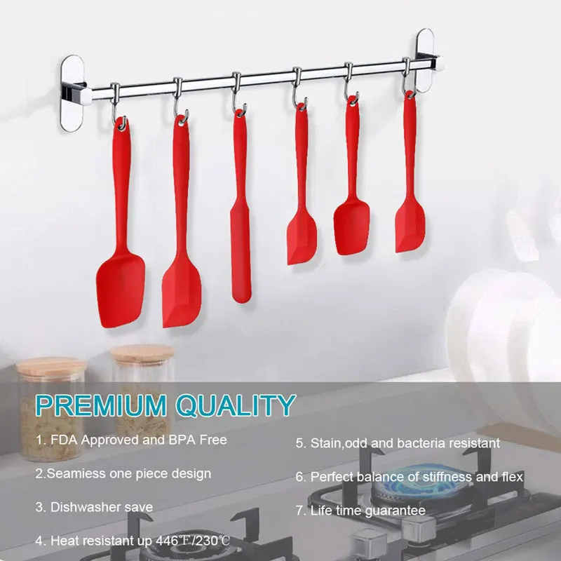6 Piece Silicone Pastry Spatula Set Non-Stick Rubber Spatula Set Heat-Resistant Kitchen Utensils for Baking