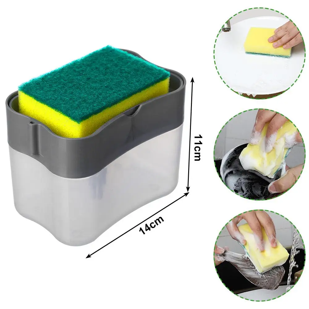 

2-In-1 Soap Pump Organizer Cleaning Sponge Practical Container Magic Pan Pot Hand Press Soap Organizer Durable Liquid Dispenser