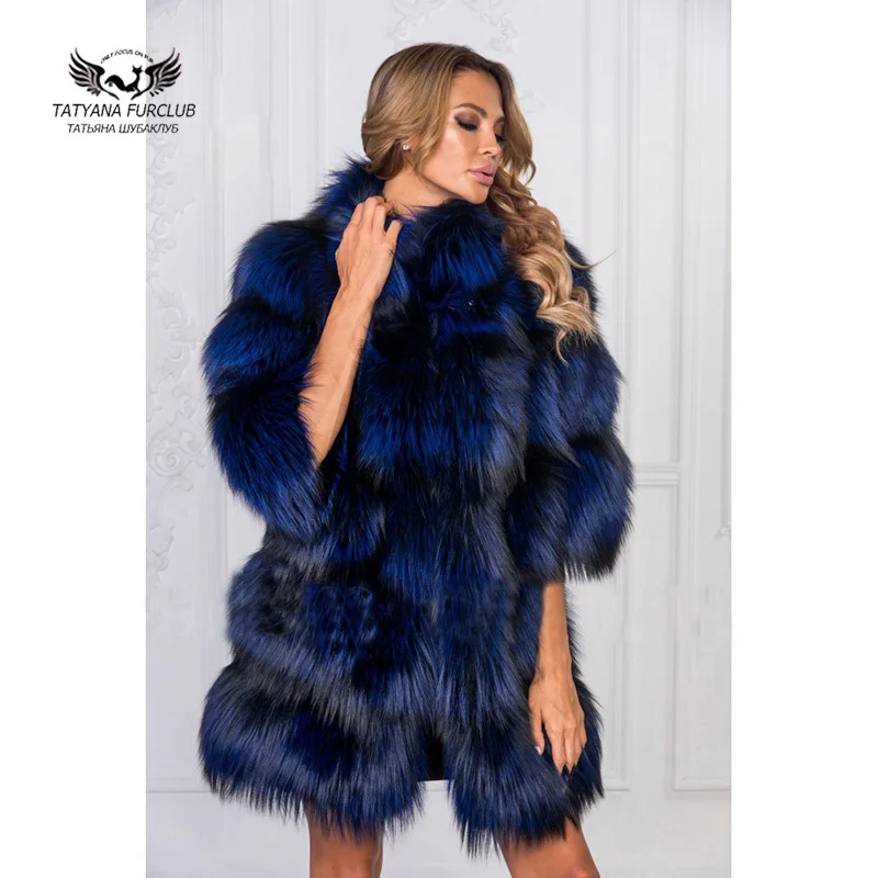 Tatyna Furclub, новинка, плотное теплое пальто с меховым воротником, натуральный мех серебристой лисы, пальто для женщин, роскошная зимняя куртка из натурального меха лисы