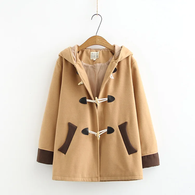 Fall And Winter Clothes New Style Sweet Versatile Cat Ear Joint Loose-Fit Hooded Warm Woolen Jacket Women's