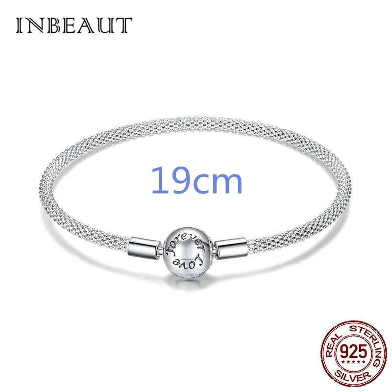 INBEAUT 925 пробы Серебряный Белый CZ самолет Солнечный свет рыбы безопасности цепи бусины Подходит Pandora браслет галактика сердце подвеска в виде планеты - Цвет: bas105-19cm