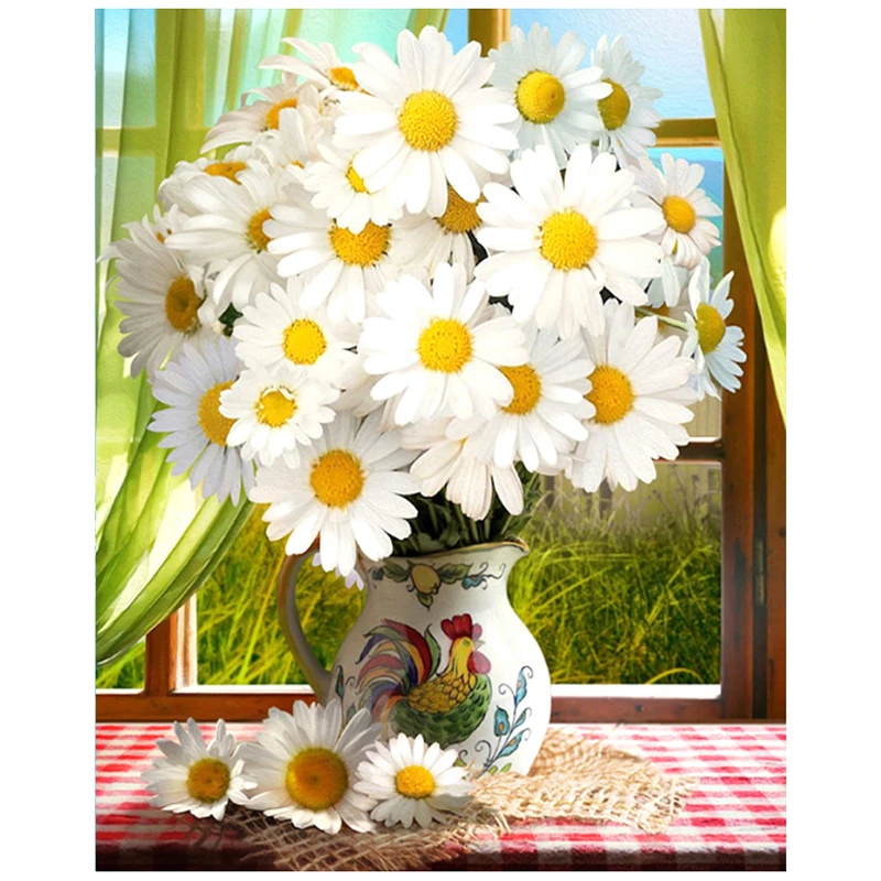 

5D DIY Diamond Painting Full SquareRound Daisy Flower Diamond Embroidery Rhinestones Pictures Diamond Mosaic Home Decor