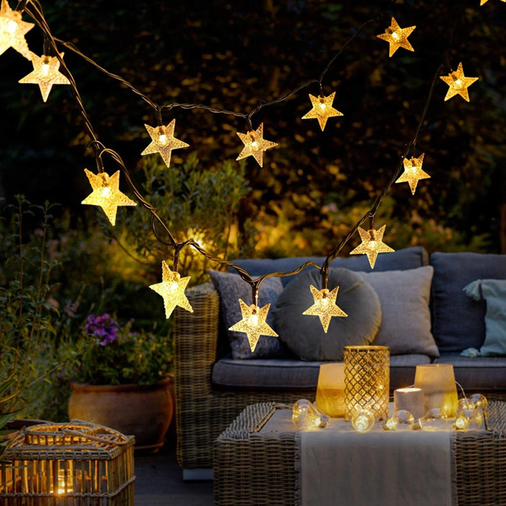 Outdoor Solar Fairy Lights Solar Powered Star Fairy Lights Lanyard Waterproof Garden Garland String Lamp Christmas Decor solar fairy lights outdoor