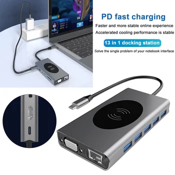 

Type C To HDMI VGA USB Hub Aluminum Alloy PC Laptop 5Gbps Expander Universal PD Quick Charging Home Travel Adapter Splitter