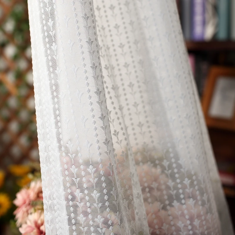 Korean White Embroidered Voile Curtains For Bedroom Window Curtain For Living Room Sheer tulle Curtain Blinds Custom Made Drapes