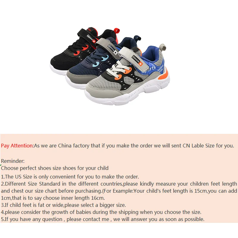 Mesh Vamp Cushion Kids Shoes Patchwork Breathable Boys Sneakers Lightweight Hook and Loop Closured Outdoor Walking Shoes