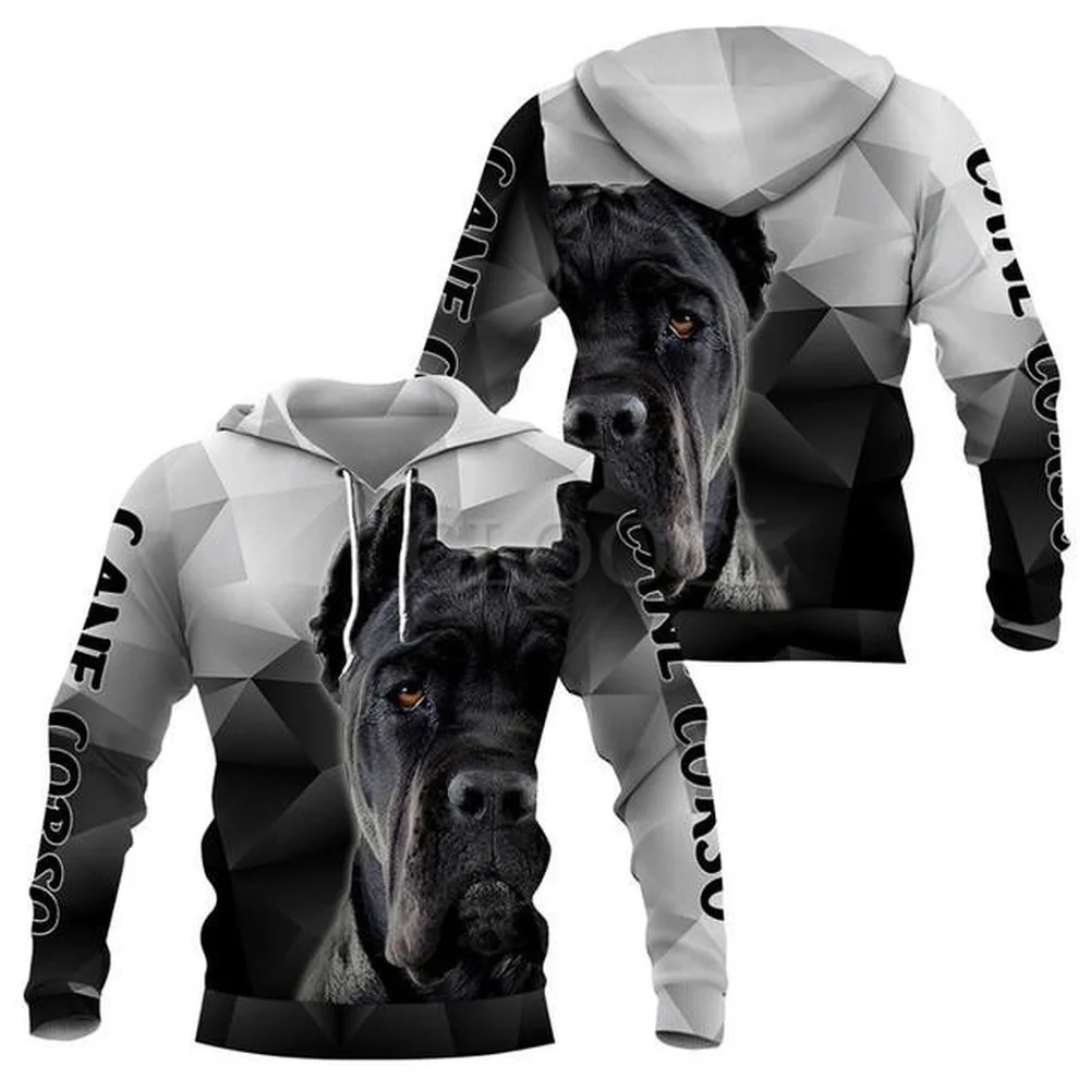 

HX Animals Hoodies 3D Graphic Half Face Cane Corso Hoodie Animal Dog Pocket Casual Pullovers Fashion Streetwear Men Clothing