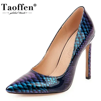 

TAOFFEN Size 31-46 Women Pumps Spring Daily Snakeskin Patten Shoes Women Pointed Toe Thin High Heels Fashion Party Footwear