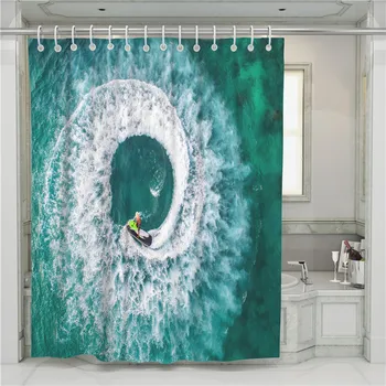 

A Surfing 3D Shower Curtain Bathroom Waterproof Polyester Printing Curtains for Bathroom Shower Hooks