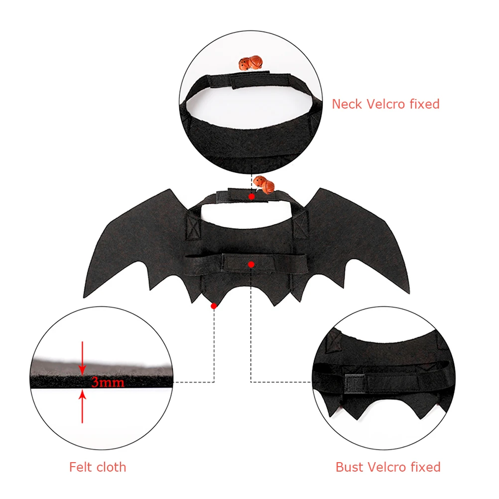Halloween Cat Costume Felt Bat Wings Lightweight Pet Dog Cat Cosplay Dog Costume for Festival Party Fancy Dress Up Halloween