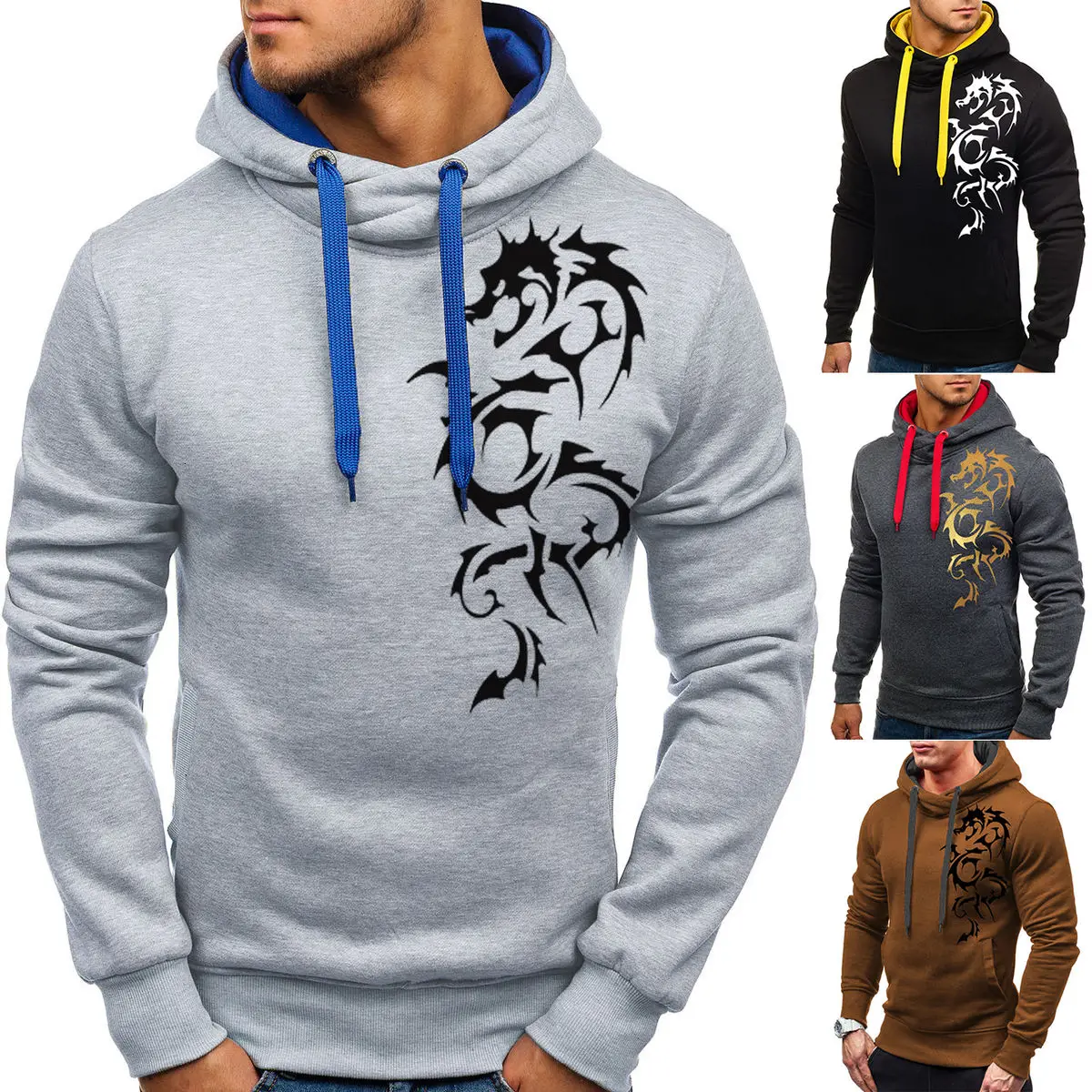 

2020 Hoodie Men Versatile Pullover Leisure Dragon Print Men's Hooded Sweatshirts Coat Free Shipping