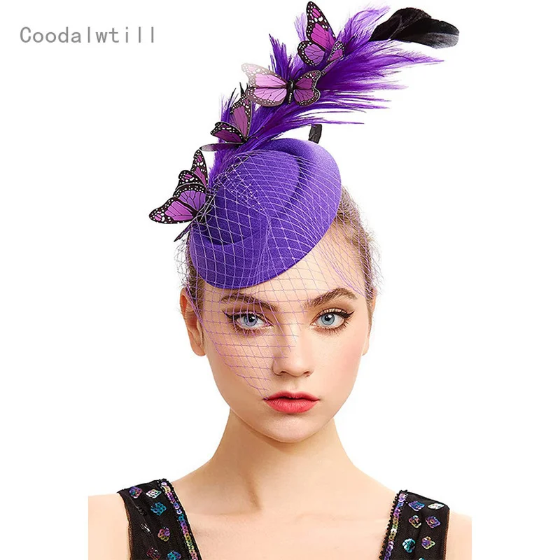 

New Bride Fascinator Hats For Weddings Accessories Women Elegant Butterfly Headwear Ladies Church Fedora Cap Hair Pin Mesh Hat