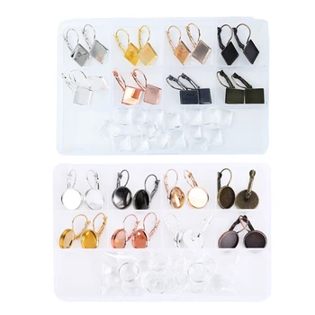 

8 Colors 12mm Earring Wire Hooks with Glass Cover Cabochon Setting Jewelry DIY B36D