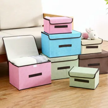 

Cotton And Liene Storage Box With Cap 2 Size Clothes Socks Toy Snacks Sundries Oraganier Set organizer Cosmetics Household WJ901