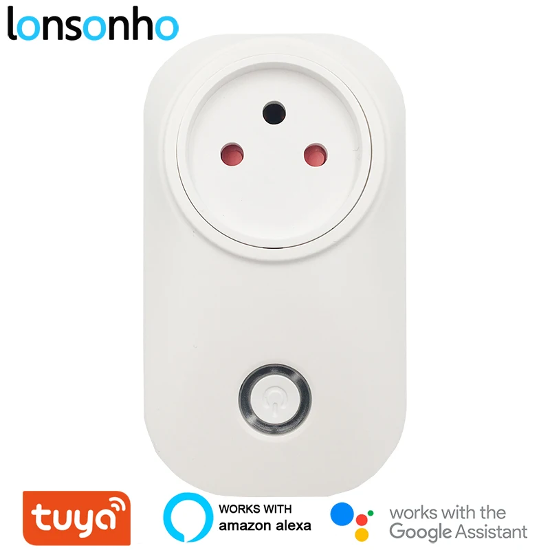Comprar Lonsonho Tuya Israel enchufe inteligente Wifi inteligente del zócalo 16A 3 Pin con trabaja con Alexa eco Google Mini