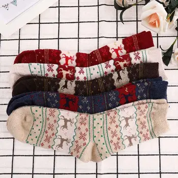 

Women Winter Sock Christmas Gift Crew Warm Wool Sock Snowflake Deer Comfortable Male Fashion Wool Elk Socks