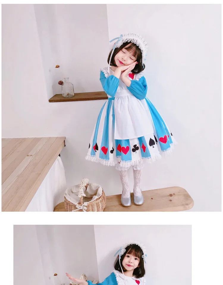 Платье в стиле Лолиты для маленьких девочек; платье принцессы Алисы с длинными рукавами; винтажное платье в японском стиле Лолиты