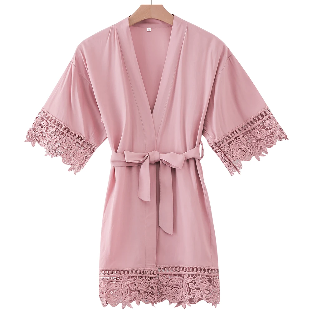 Mauve Новые летние однотонные халаты с кружевной отделкой для девочек, детские пижамы для невесты, Ночная одежда, хлопковый купальный халат, Свадебный для свадебной вечеринки - Цвет: Mauve