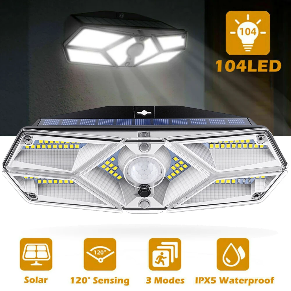 

3 Modes 104Leds LED Solar Light Outdoor Solar Lamp PIR Motion Sensor Wall Light Waterproof Solar for Garden Street Decoration