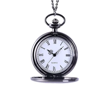

Pocket watch Retro Smooth Men Black Pocket Watch Quartz Fob Pocket Watches with Chain Gift reloj de bolsillo