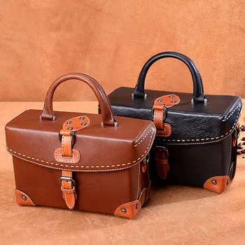 

Retro style single shoulder female bag vegetable tanned leather new portable small square bag handmade DIY original diagonal bag