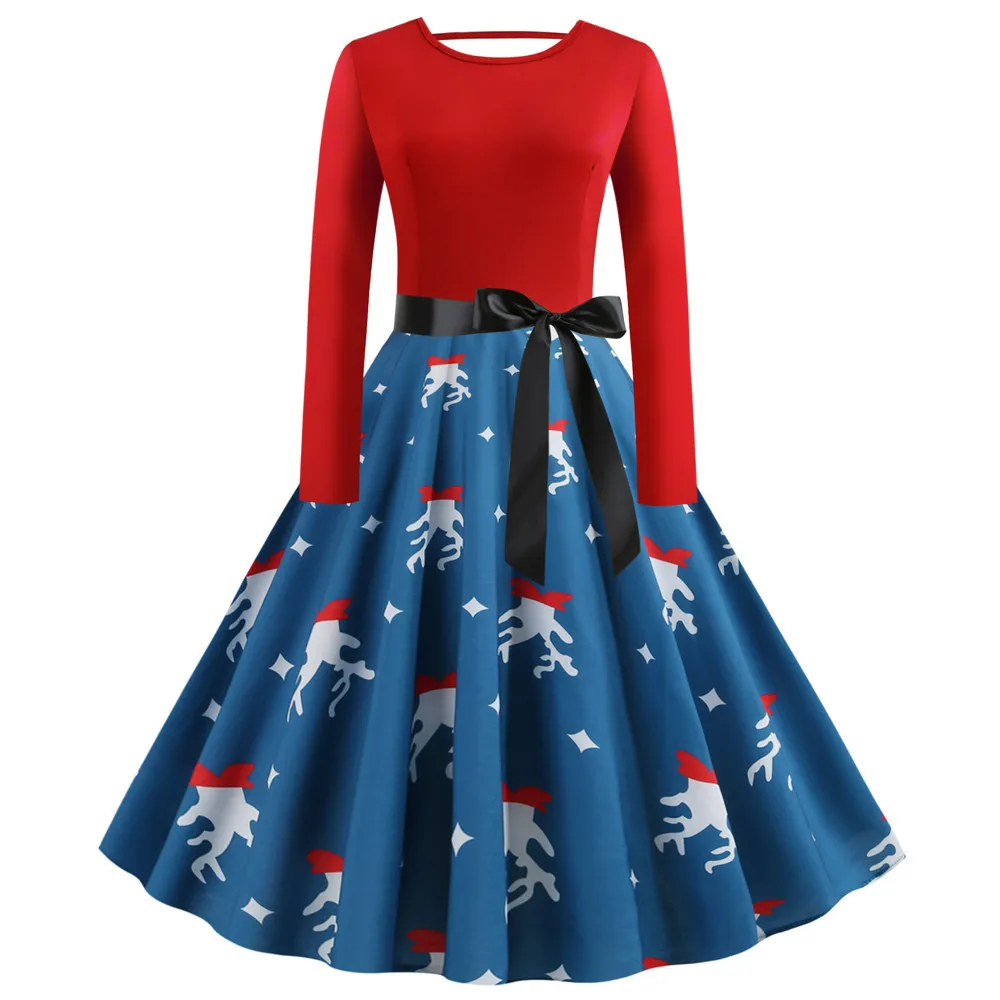 LAUZUOLA S~ 5XL Плюс размер женское зимнее рождественское платье осеннее с длинным рукавом с мультяшным принтом винтажное Pinup элегантное вечернее платье