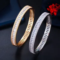 CWWZircons Luxury Baguette CZ Cubic Zircon Round Open Bangle Bracelet New Trendy Brand Women Party Wedding Bridal Jewelry BG042 1