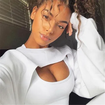 

Fashion Women's Sweatshirt Black White Crop Top Long Sleeve Sweatshirts High Street Jumper Sportwear Pullover O Neck Tops