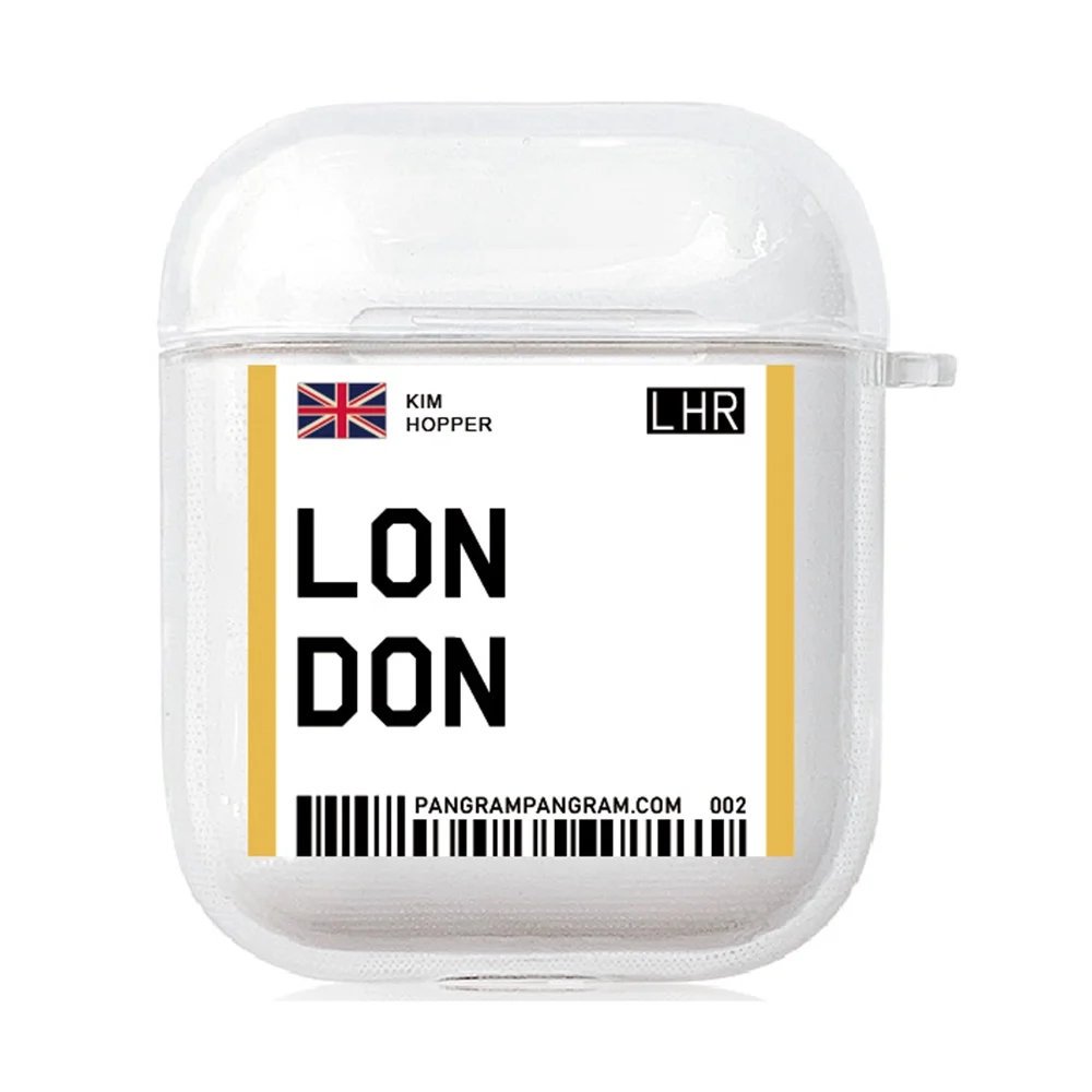 INS ярлык штрих-кода Лондон Париж США Город прозрачный ТПУ защитный чехол для Apple iPhone Airpod Противоскользящий брелок беспроводной наушник крышка - Цвет: LONDON