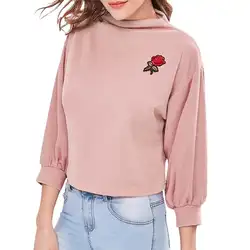 Для женщин Повседневное с длинным рукавом однотонные Цвет розы Толстовка-пуловер с принтом Осенняя Новая модная блузка хараджуку верхняя