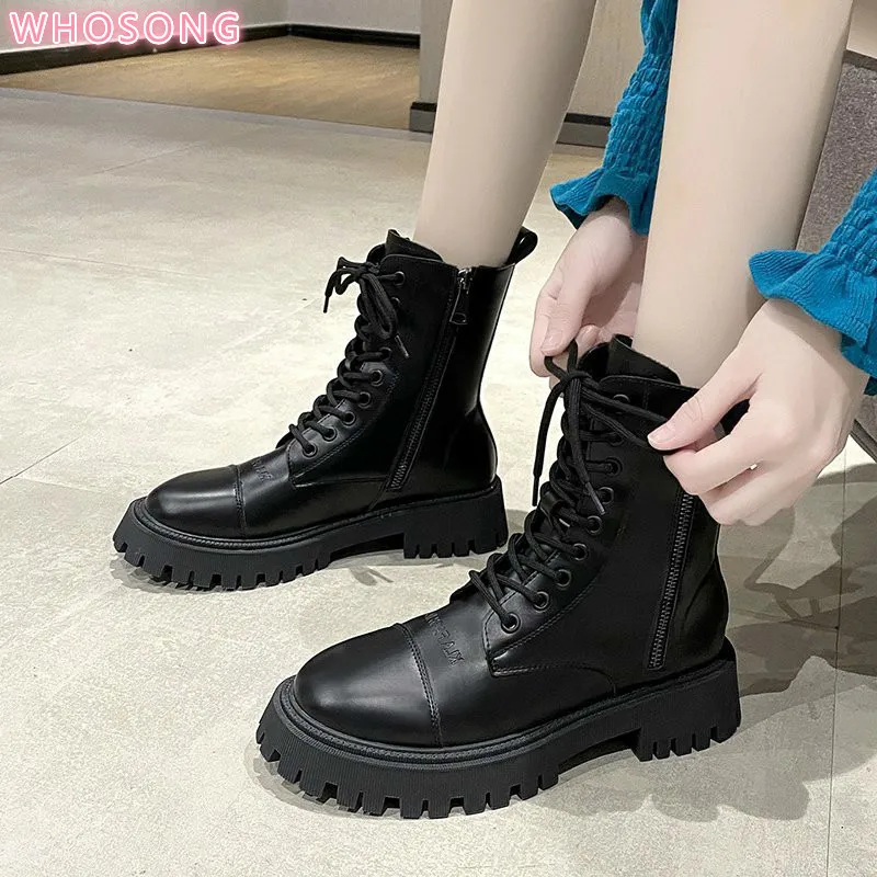 

2020 Women Boots British Style Classic Women Motorcycle Martin Boots Punk Bandage Autumn Waterproof Shoes Bota Feminina Size