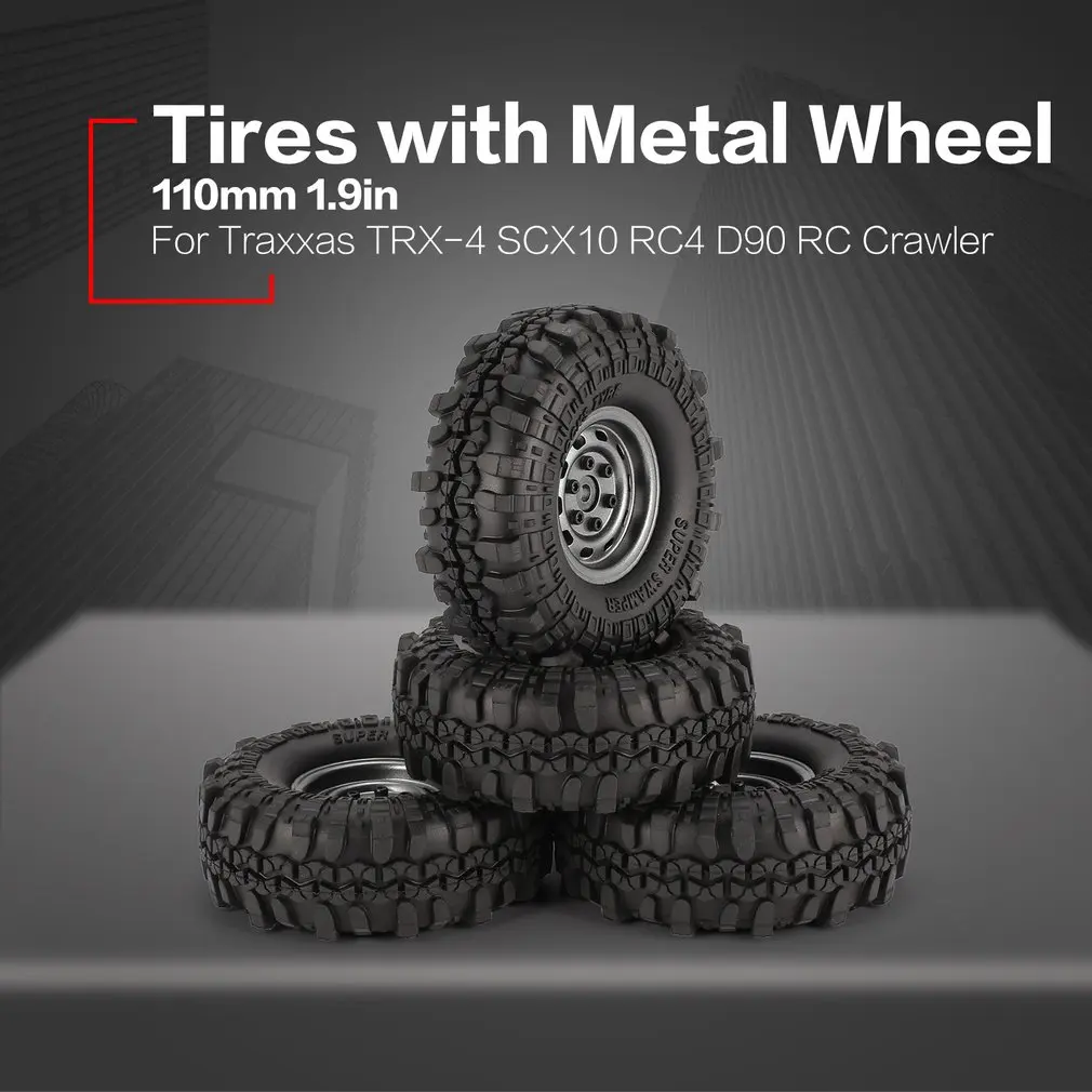 

4Pcs AUSTAR AX-4020 1.9 Inch 110mm Rubber Tires Tire with Metal Wheel Rim Set for 1/10 Traxxas TRX-4 SCX10 RC4 D90 RC CrawlerCar