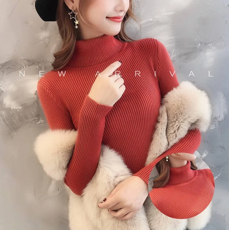 Autumn and winter base sweater knitted women's jacket students Korean version of high collar pullover tight short long sleeve Autumn and winter base sweater knitted women's jacket students Korean version of high collar pullover tight short long sleeve