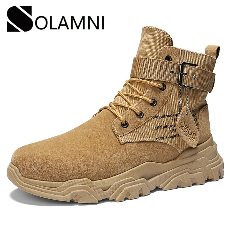 

Men Retro Safety Shoes Work Mens Lace Up Round Toe Motorcycle Boots Winter Anti-slip Ankle Boots Male High Top Outdoor Shoes 44