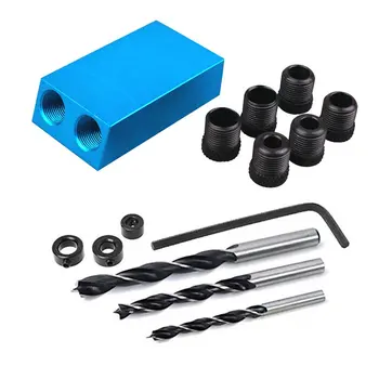 

Woodworking Bevel Hole Locator Drilling Pocket Hole Jig Kit 15 Degree Angle Drill Guide Set Hole Punch Diy Carpentry Tools
