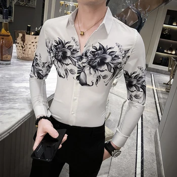 

Men Hawaiian Shirt Leisure Men Shirt Long Sleeve Party Club Shirt Camisa Streetwear Floral Masculina Chemise Homme Manche Longue
