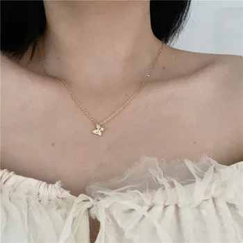 

AOMU 2020 Korea Fashion Silver Color Necklace Delicate Small Butterfly Zircon Clavicle Chain For Women Girls Party Jewelry