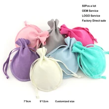 

50Pcs/Lot Drawstring Velvet Gift Bags Multi Size Jewelry Packaging Wedding Pouches with Candy Bracelet Sachet Can Print Logo
