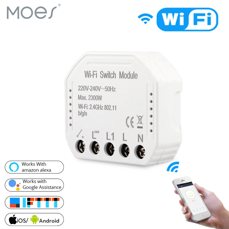 

Wifi Smart Light Switch Diy Breaker Module Smart Life/Tuya APP Remote Control,Works with Alexa Echo Google Home 1/2 Way