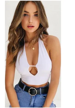 

2020 Sexy Tanks Tops Women Halter Hollow Out Solid Slim Backless Skinny Club Holiday Crop Tops Camis Clubwear Streetwear