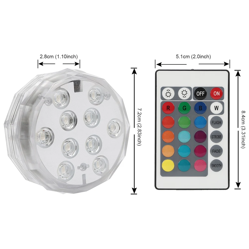 10 светодиодный RGB погружной светильник с дистанционным управлением, на батарейках, подводный Ночной светильник, напольная ваза, чаша, садовые вечерние украшения - Испускаемый цвет: 1pc