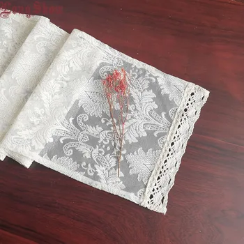 

European Floral Warp knitting Beige Modern Table Runner Creative Luxury Weding Party Decorative Lace Mesh Table Cover