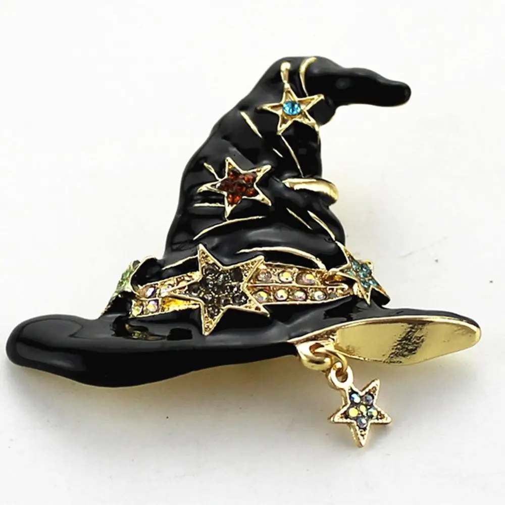 

imixlot Novice Witch Wizard Hat Enamel Pins Cap Have Stars Pattern Cartoon Cute Badge Halloween Jewelry Magic Hijab Pin Gift
