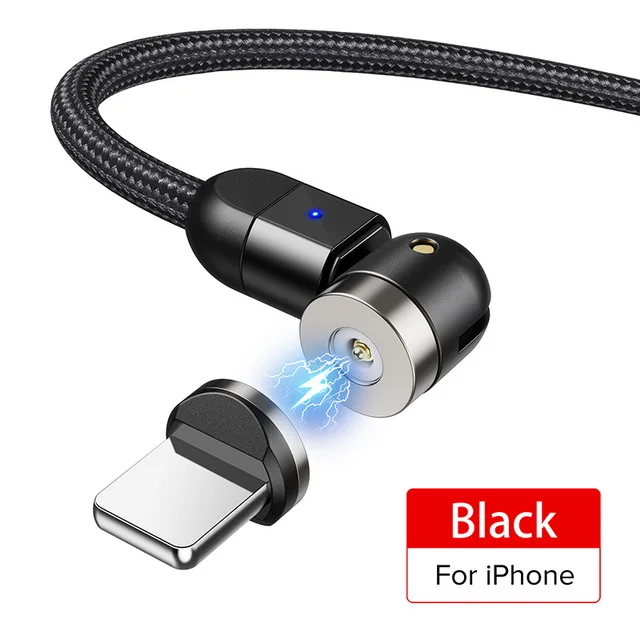 GETIHU 360 вращающийся магнитный кабель для iPhone 11 XS X Pro Max samsung Xiaomi huawei Micro usb type C зарядный шнур для телефона - Цвет: For iPhone Black