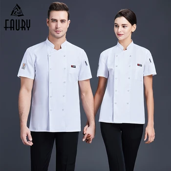 

2020 Unisex Chef Cook Jacket Summer Short Sleeve Kitchen Restaurant Sushi Uniform Bakery Cafe Barber Chef Shirt Work Clothes