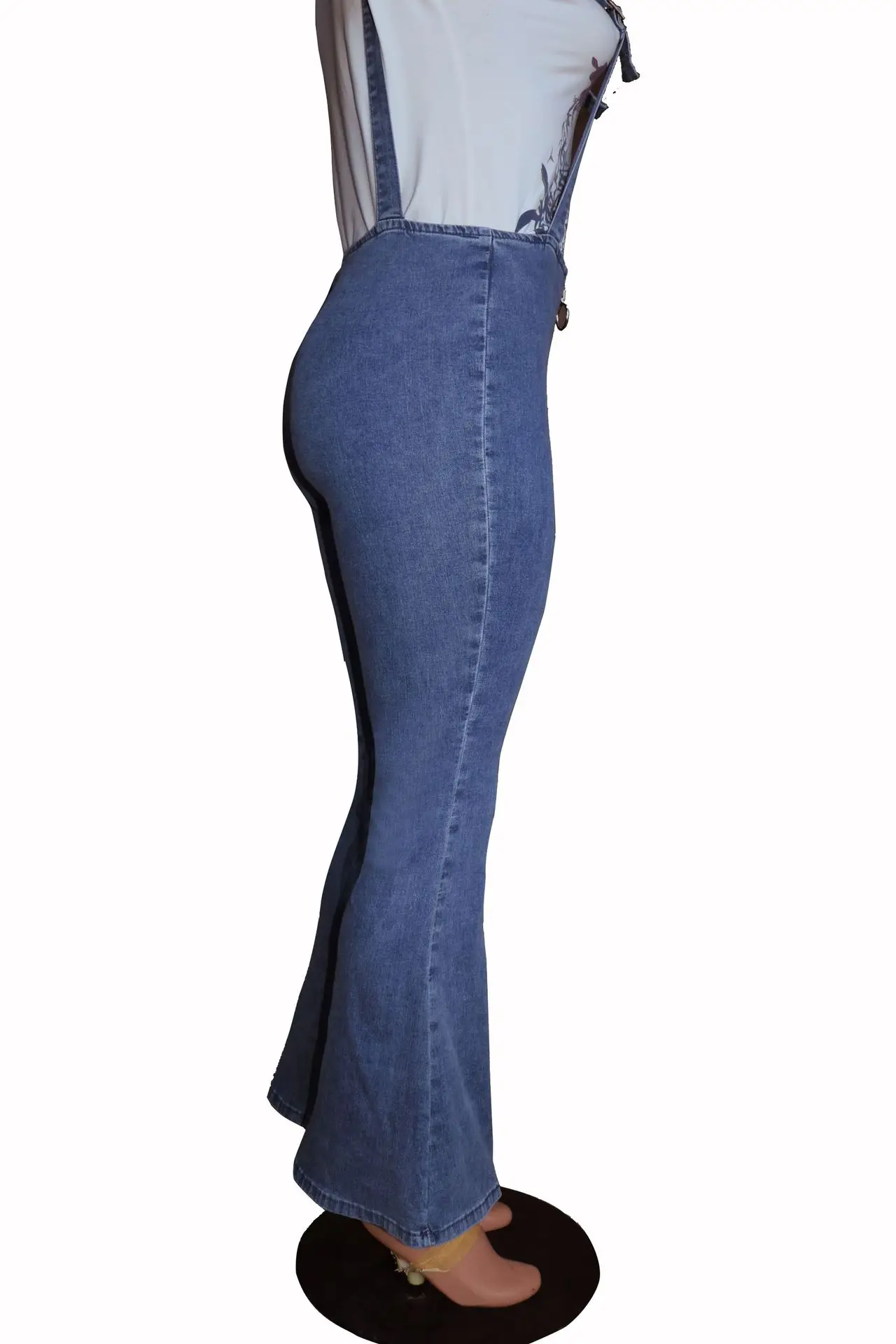 Женские подвешенные джинсы, высокая эластичность, хип-хоп джинсовый комбинезон, высокая талия, джинсовые брюки с колокольчиками, узкие обтягивающие брюки для женщин