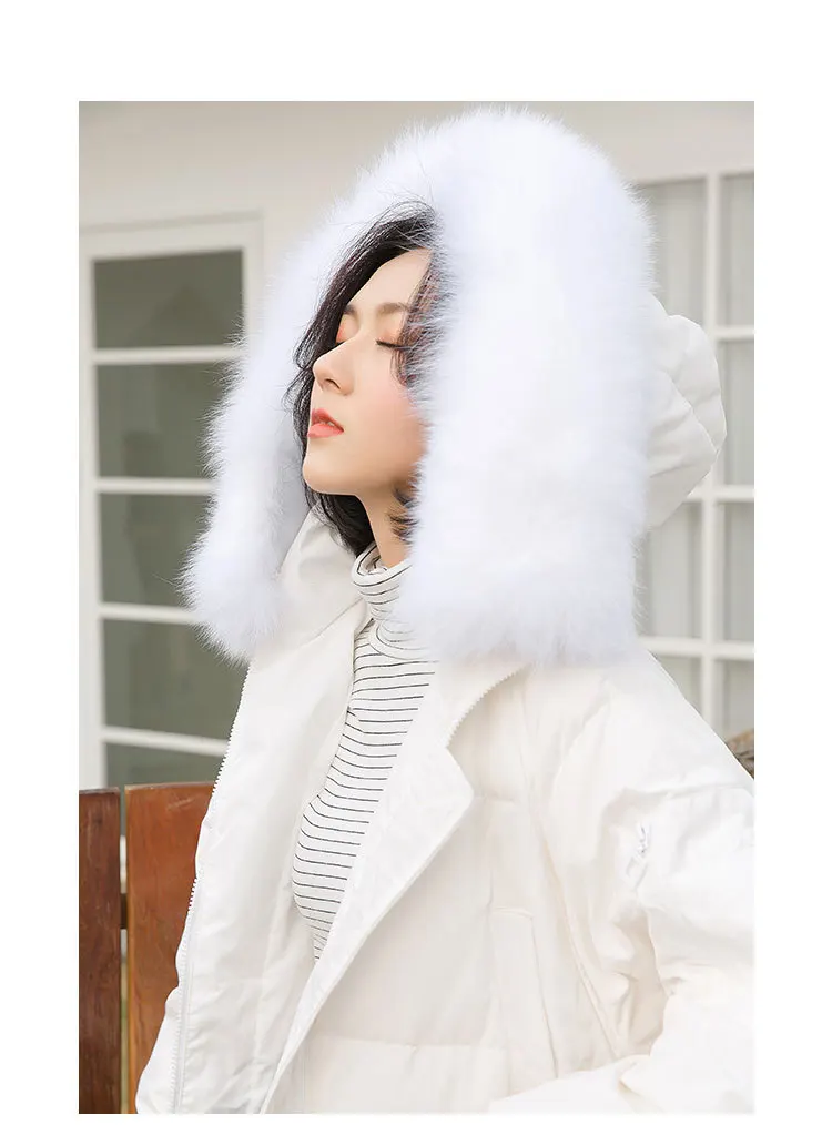 South Korea Dongdaemun Autumn& Winter New Style Simple White Duck down Fox Fur Long Hooded down Jacket Women's W077