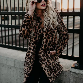 

2019 Europe and the United States trend new product lapel leopard imitation fur fur coat coat thickening autumn and winter coat